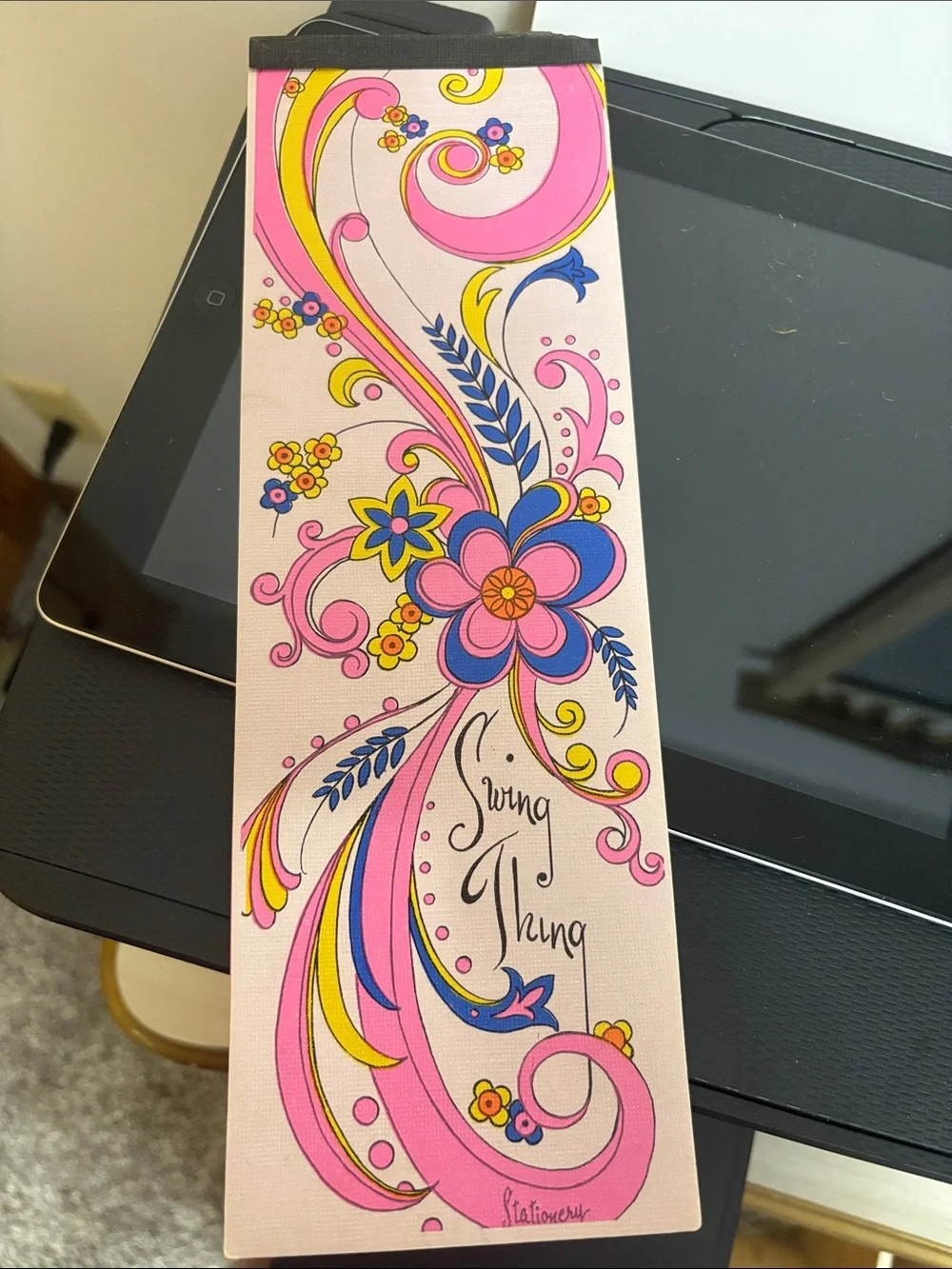 Hand-Painted Floral Bookmark with Pink & Blue Swirls